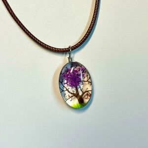 Handmade Lace Dried Flowers Oval Pendant Necklace #7